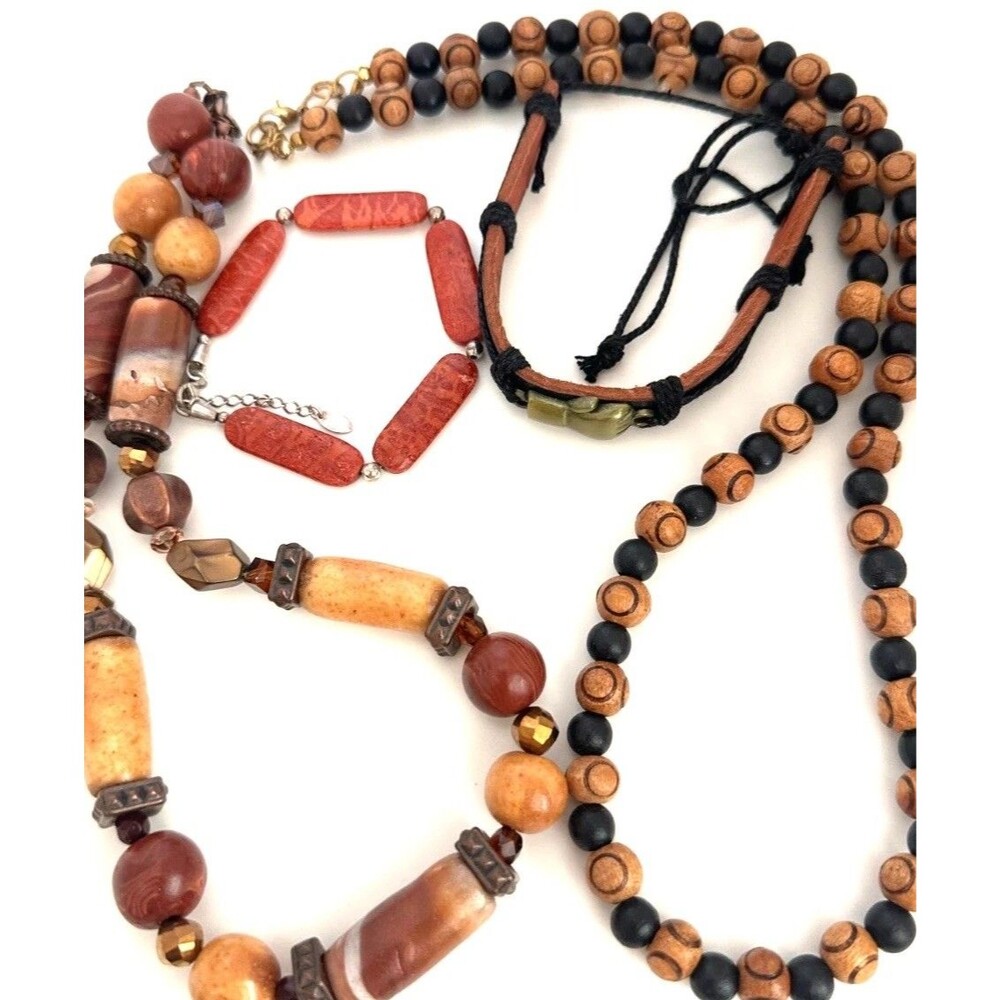 Artisan Boho Jewelry Lot Handmade Clay Wood Bead Necklaces Sponge Coral Bracelet
